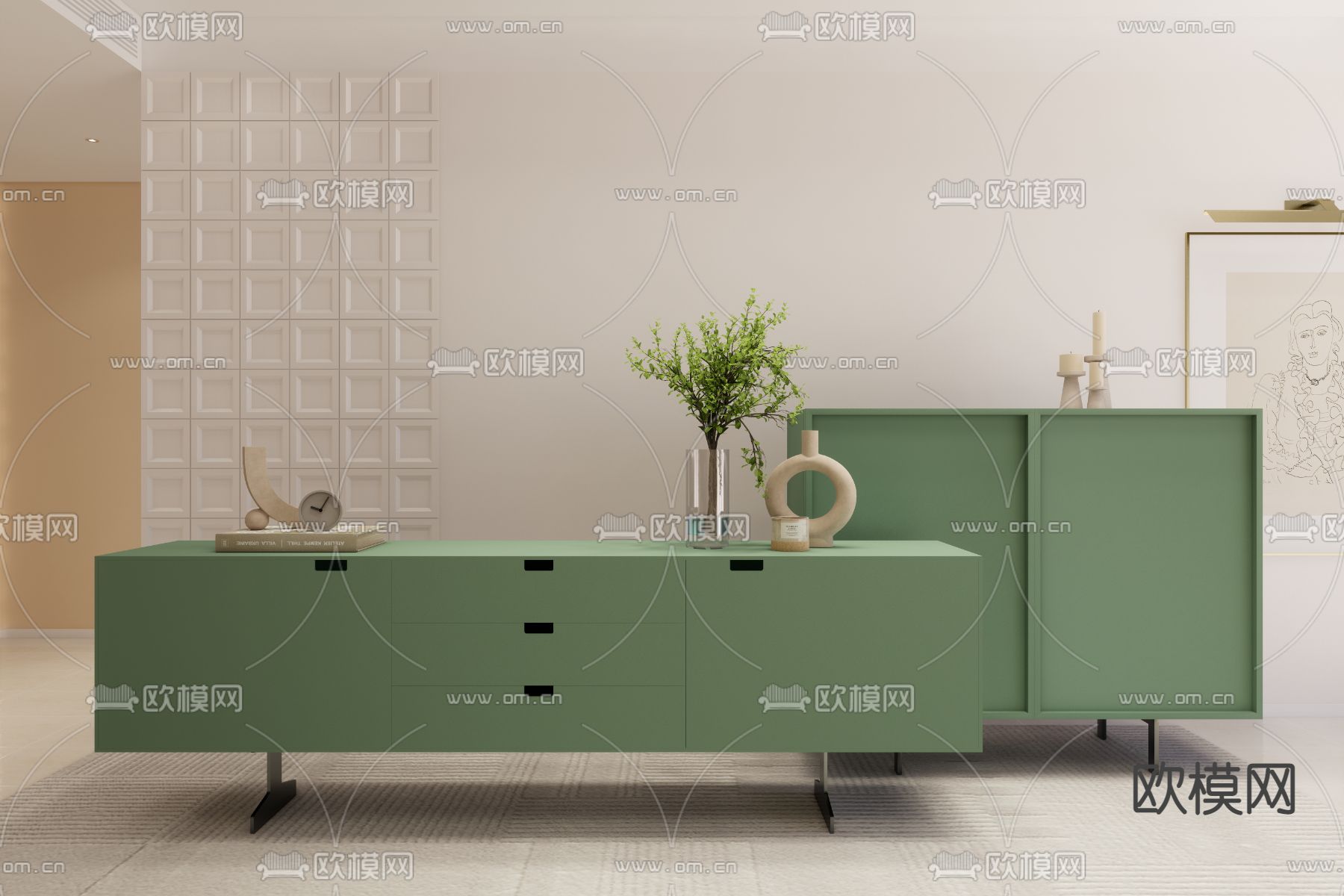 边柜 电视柜su模型下载（渲染图1）