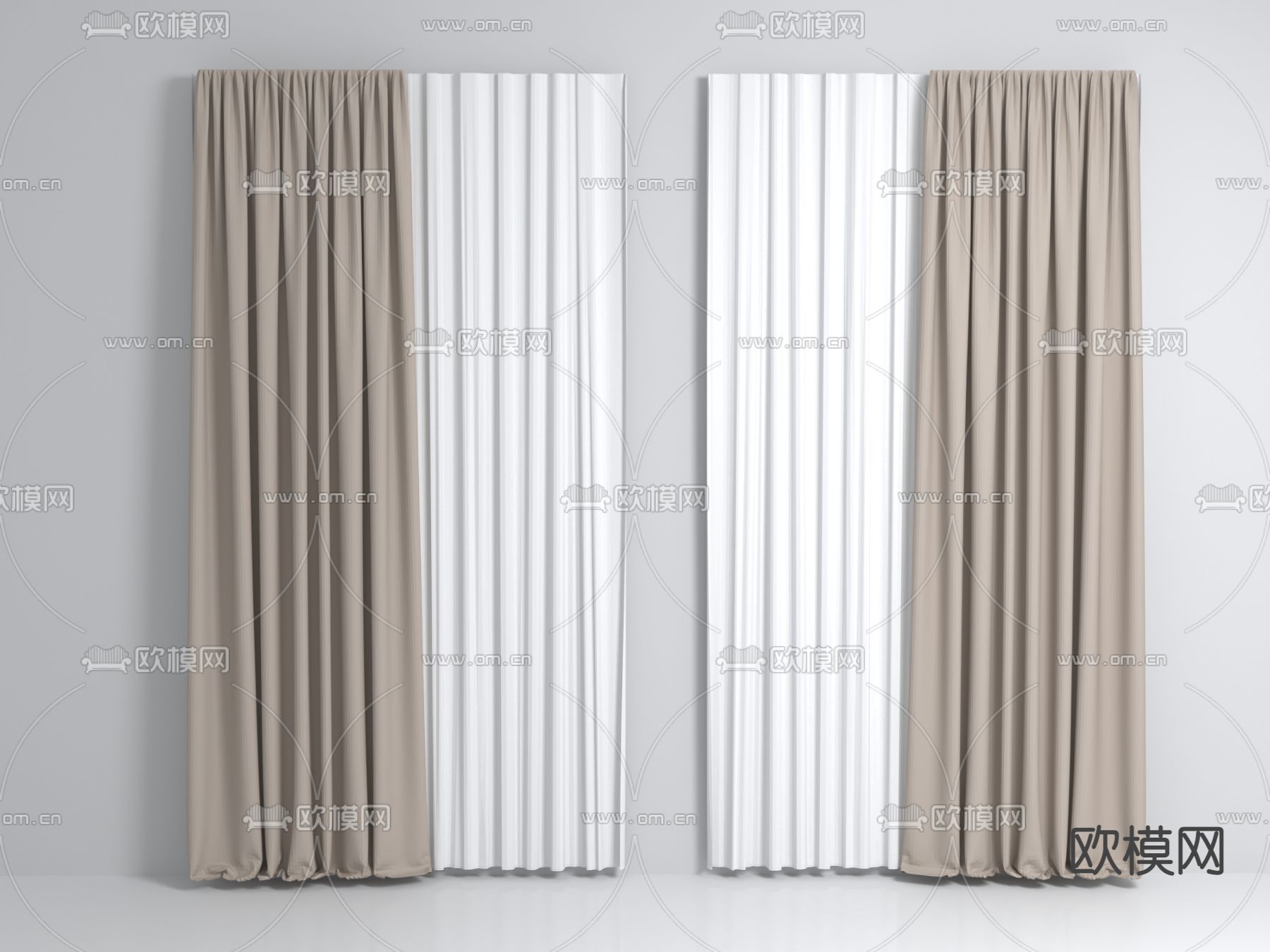 素色窗帘 窗纱免费3d模型下载