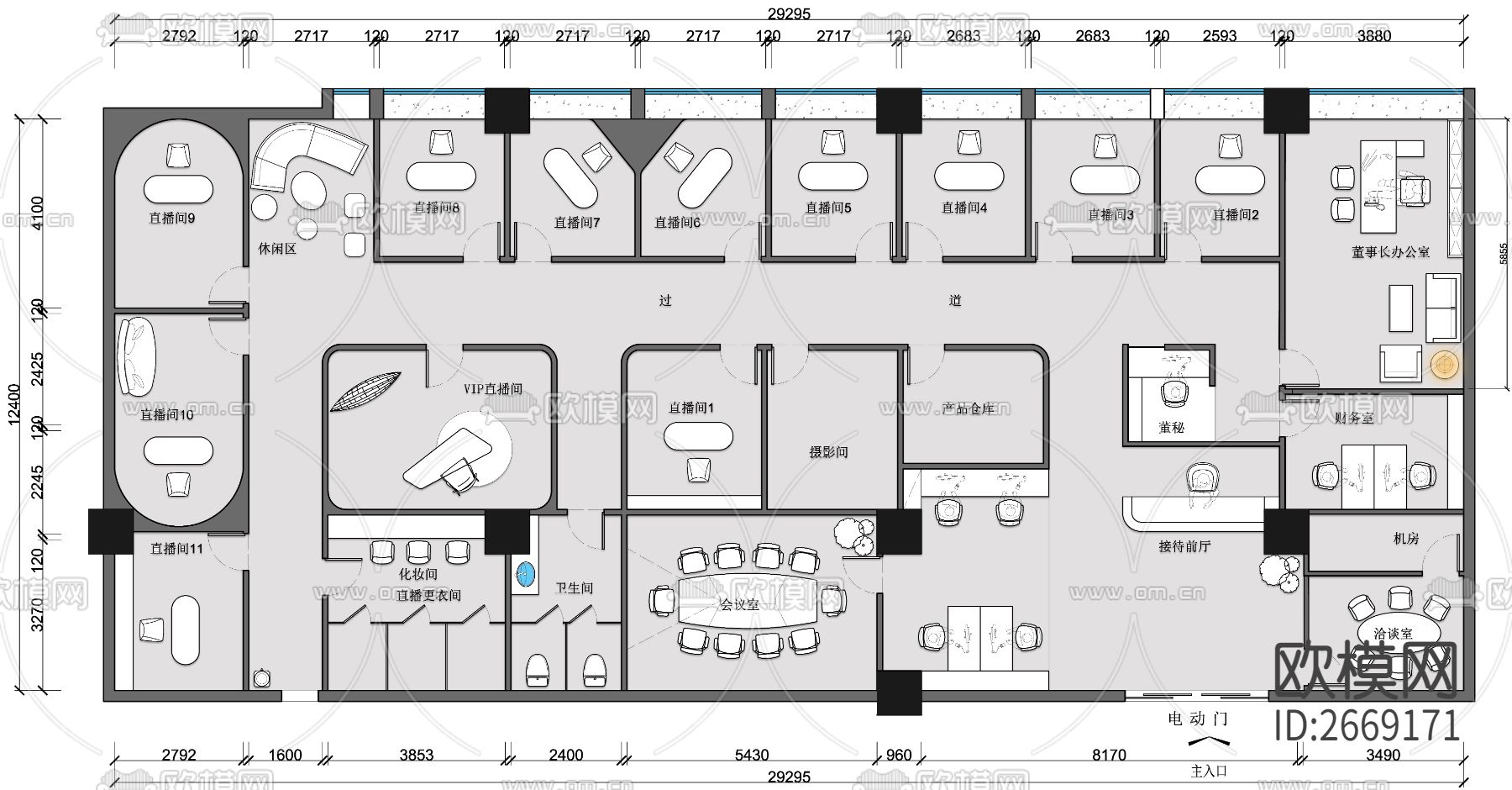 网红直播公司平面cad施工图下载（渲染图1）