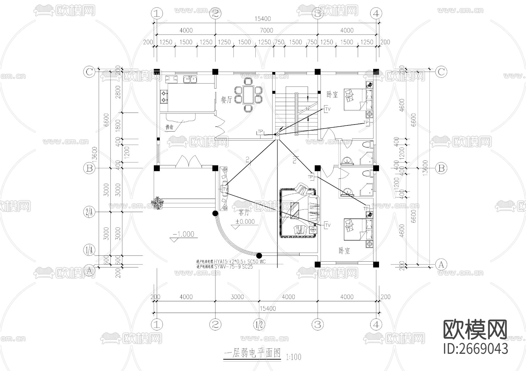 三层别墅全套强弱电cad施工图下载（渲染图6）