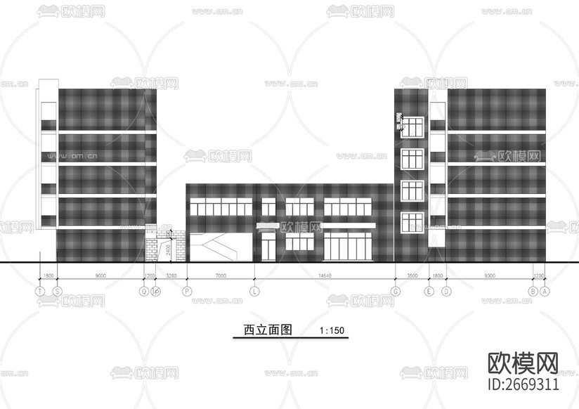 中學(xué)食堂和宿舍樓cad施工圖下載(渲染圖3)