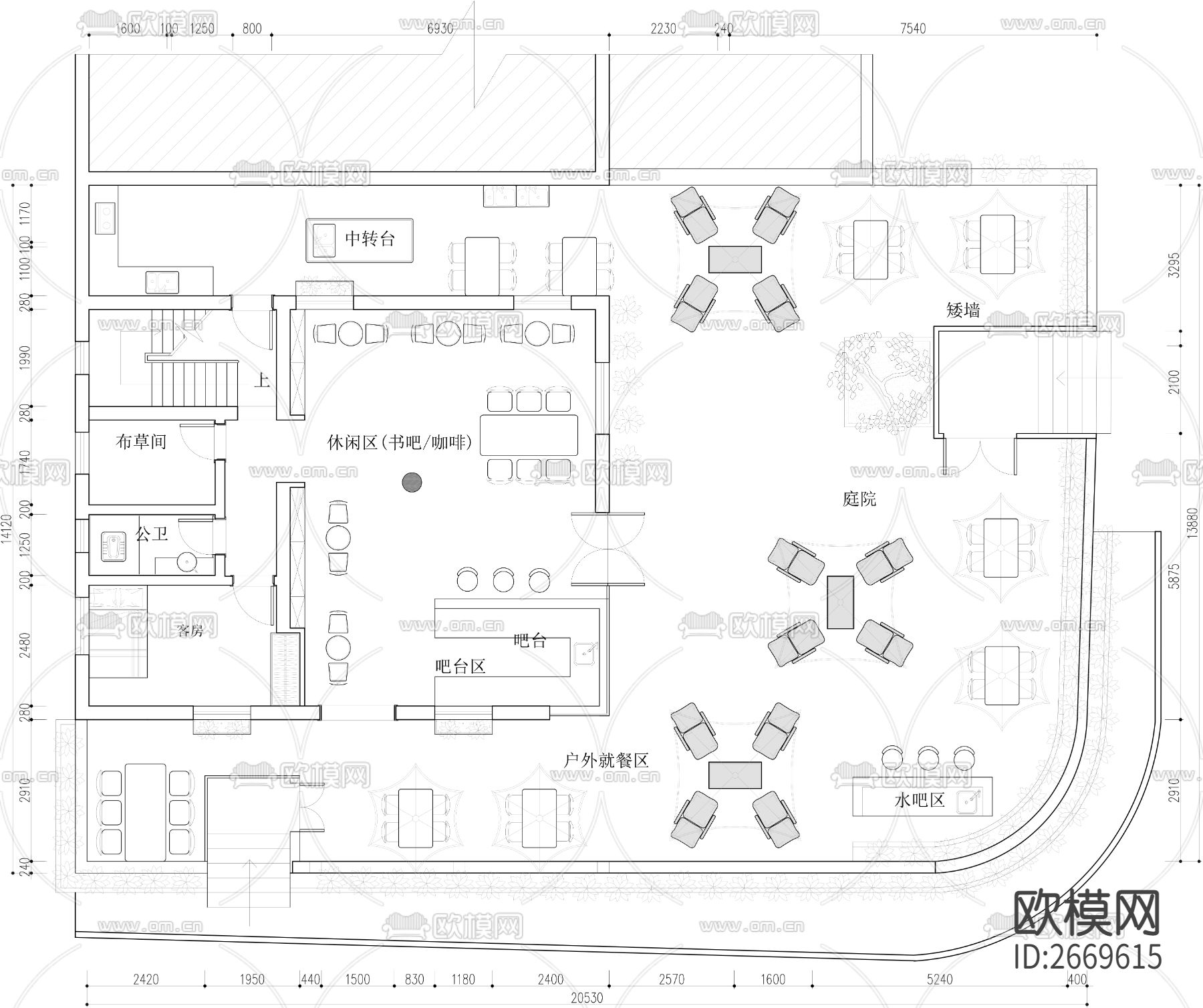 民宿清吧酒吧cad施工图下载（渲染图2）