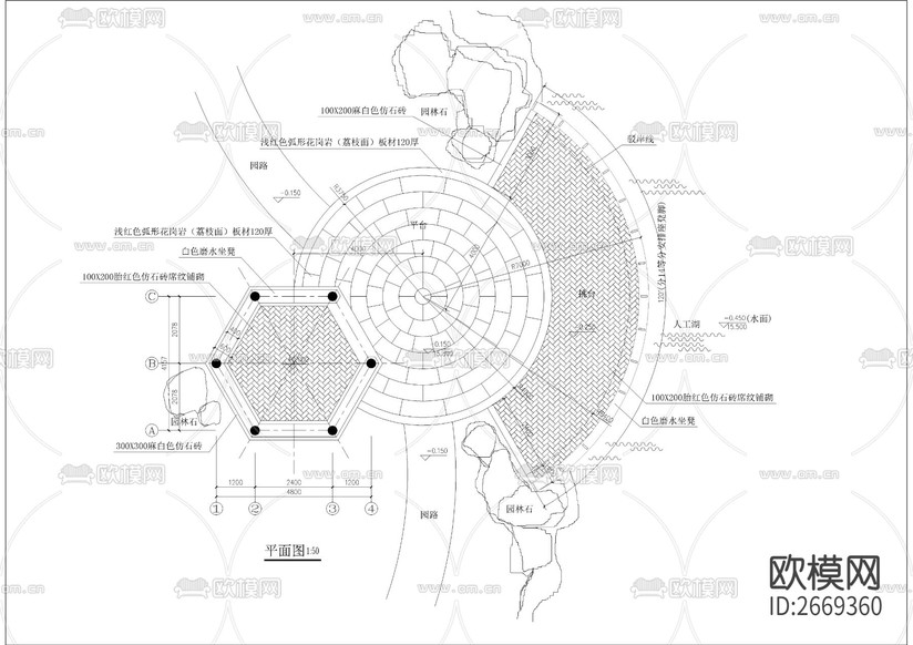 六角亭景觀詳圖cad施工圖下載(渲染圖2)