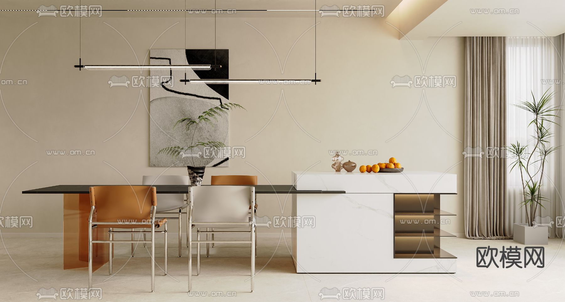 岛台餐桌椅3d模型下载