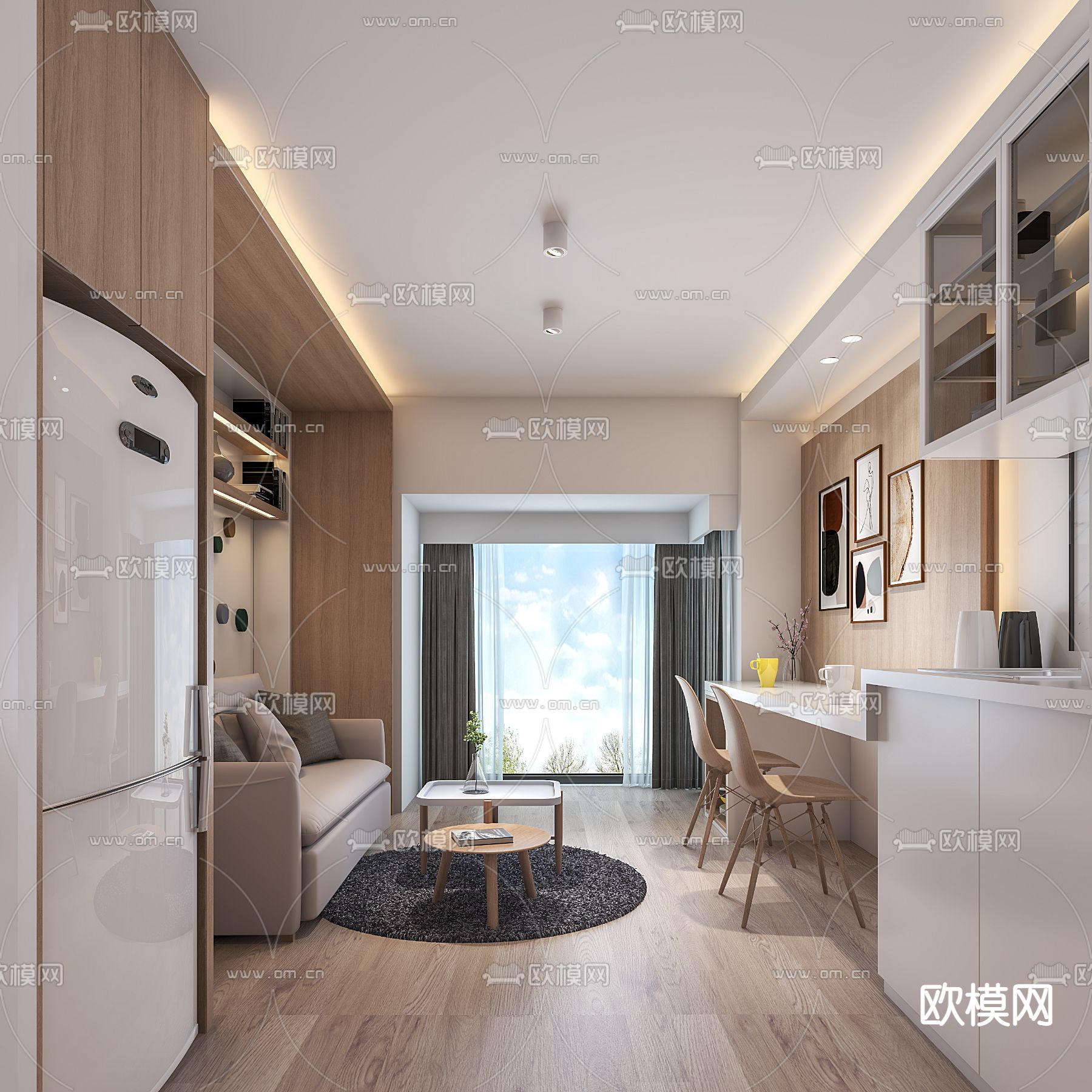 北欧单人公寓su模型下载（渲染图2）