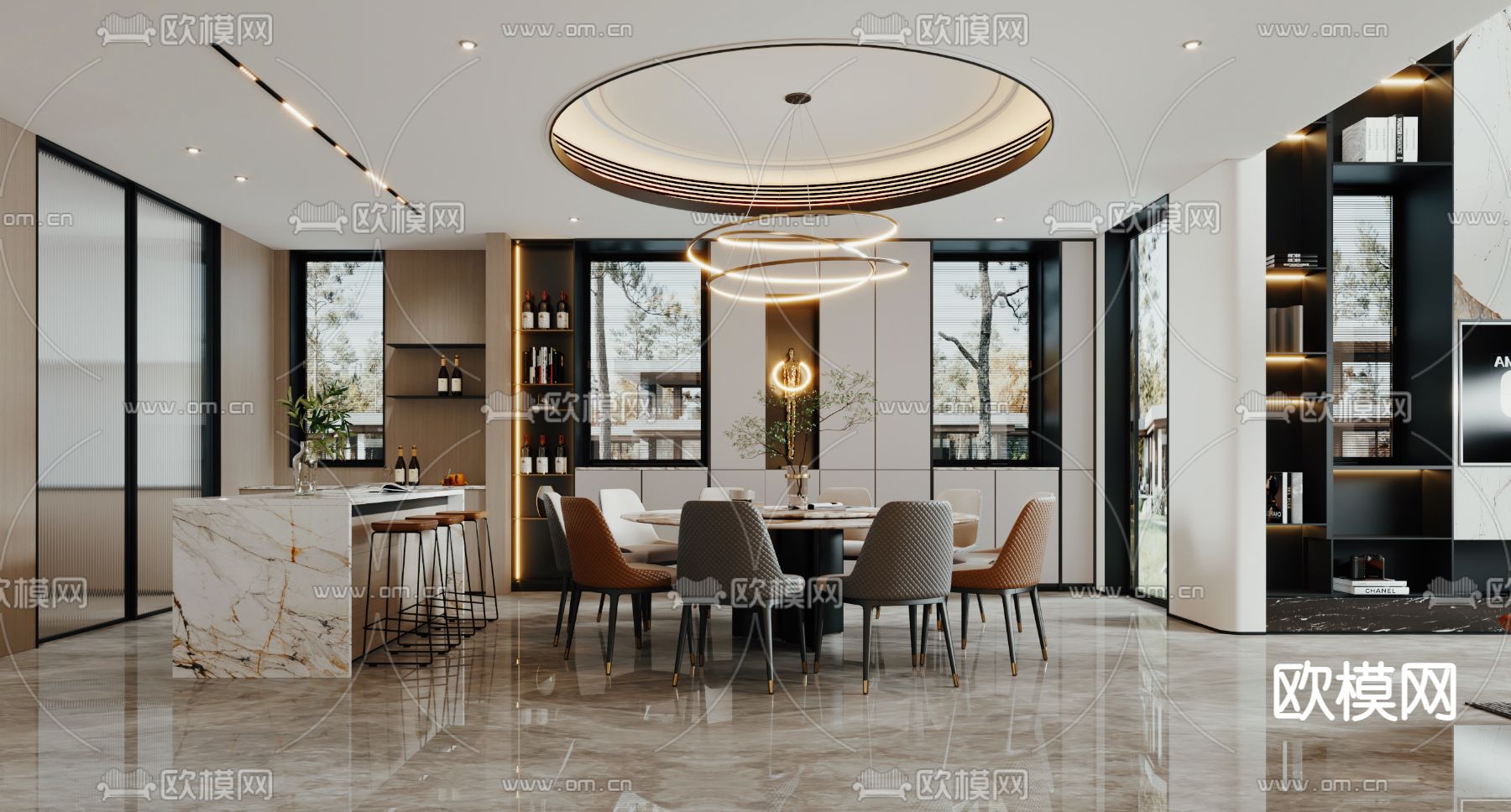 轻奢餐厅3d模型下载
