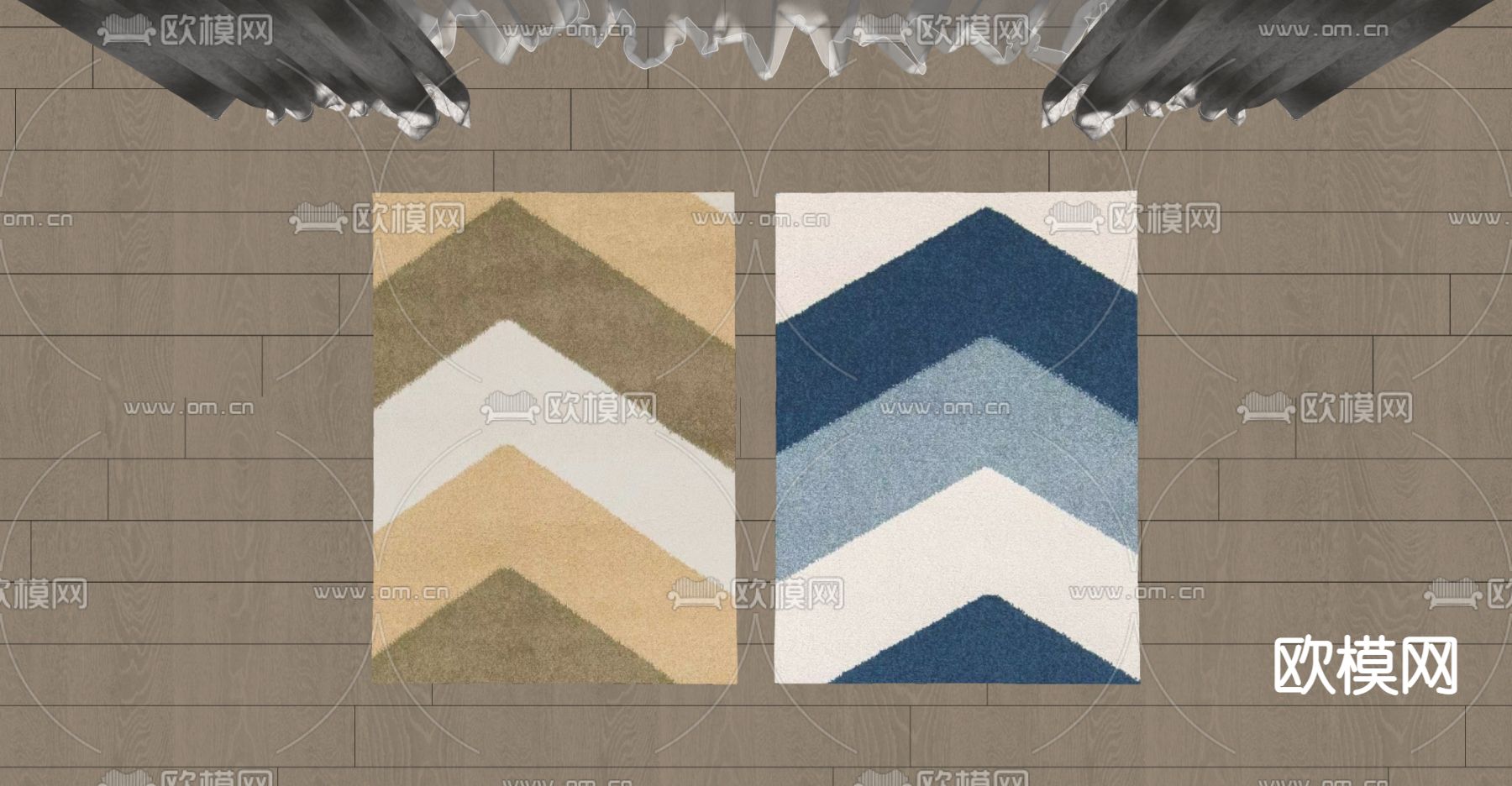 现代布艺拼接地毯su模型下载（渲染图2）