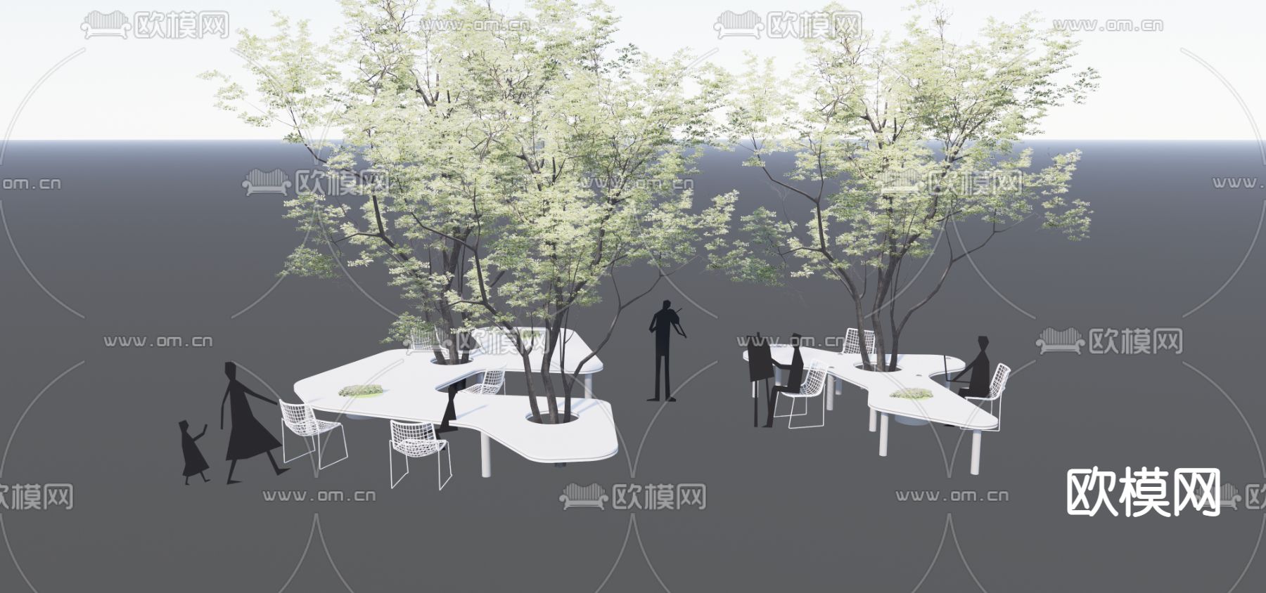 现代户外树池公用桌椅su模型下载（渲染图2）