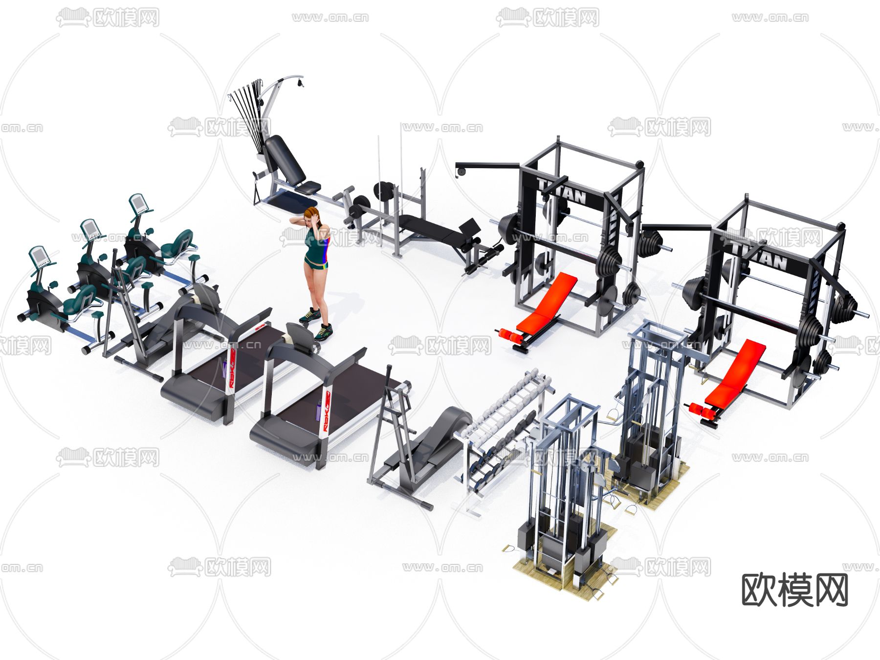 健身器材 运动器材su模型下载（渲染图2）