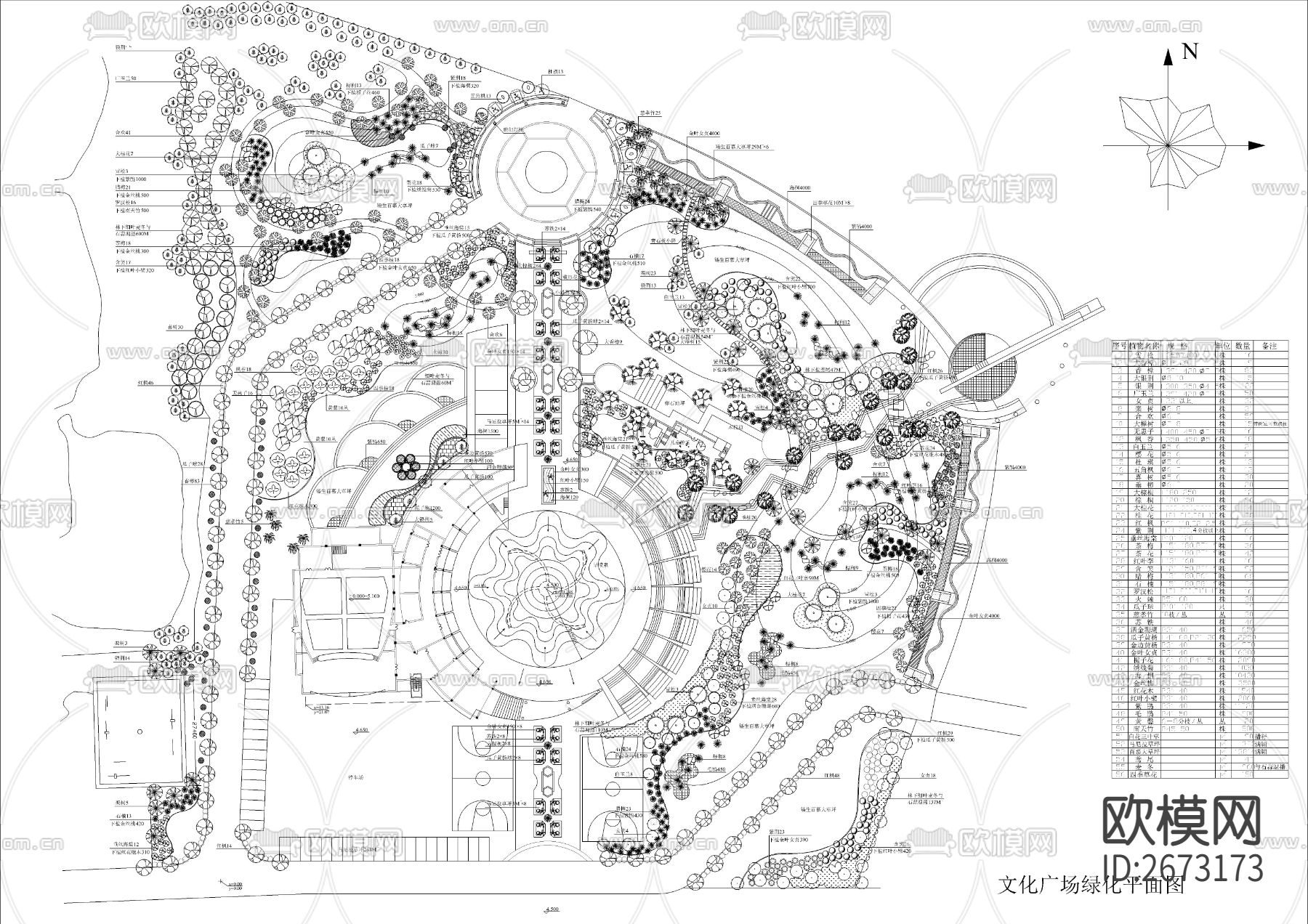 文化广场绿化cad施工图下载（渲染图1）