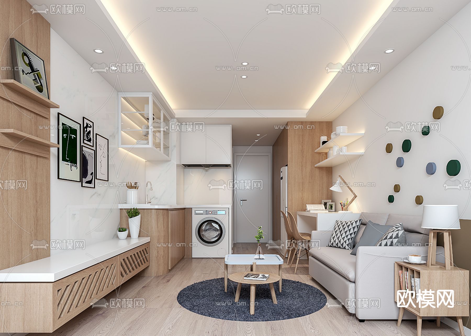 北欧单人公寓su模型下载（渲染图1）