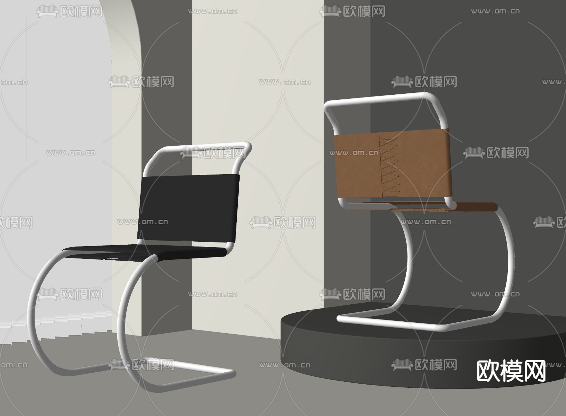 皮革班前椅 办公椅su模型下载（渲染图2）