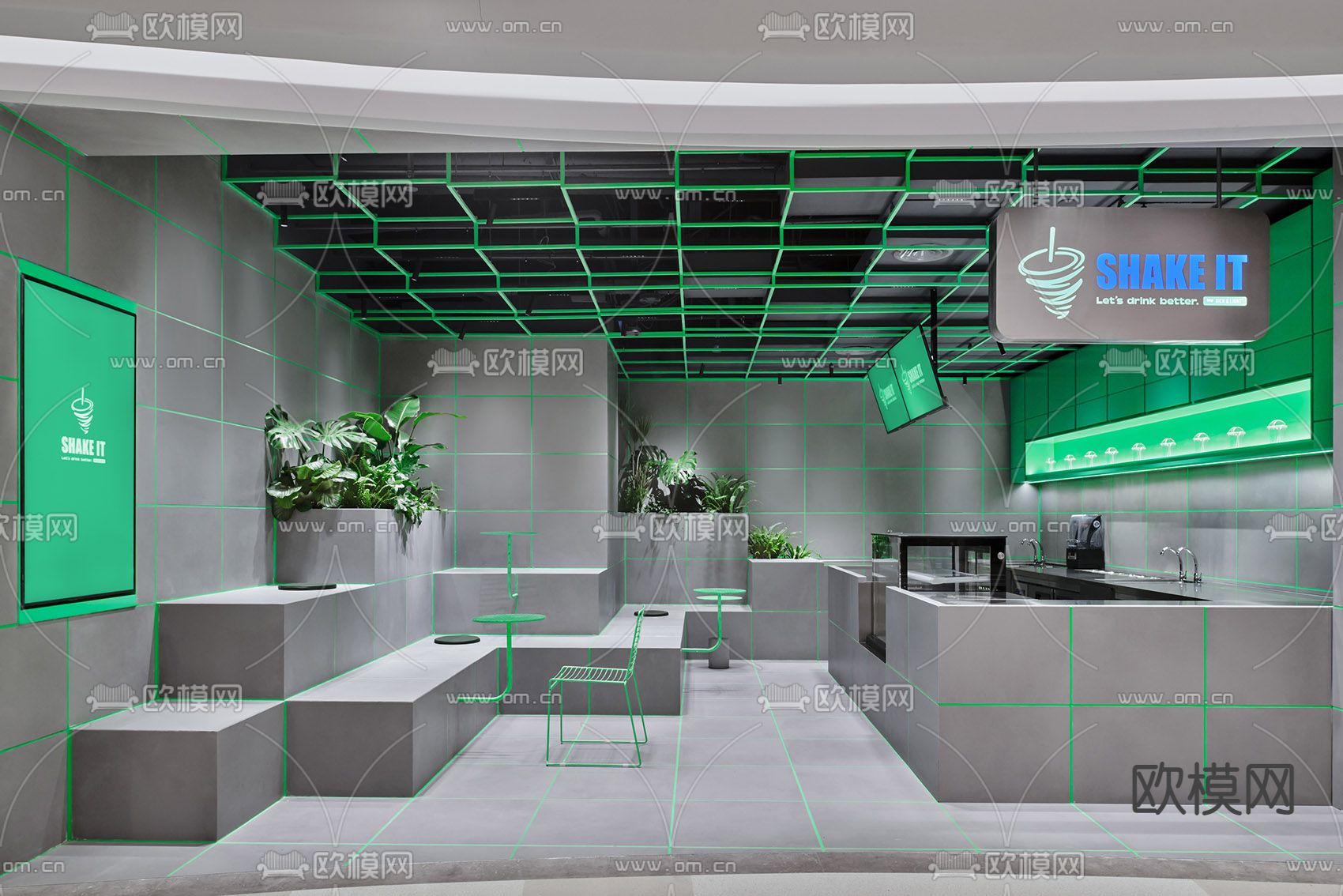 工业风咖啡厅 咖啡馆su模型下载（渲染图1）