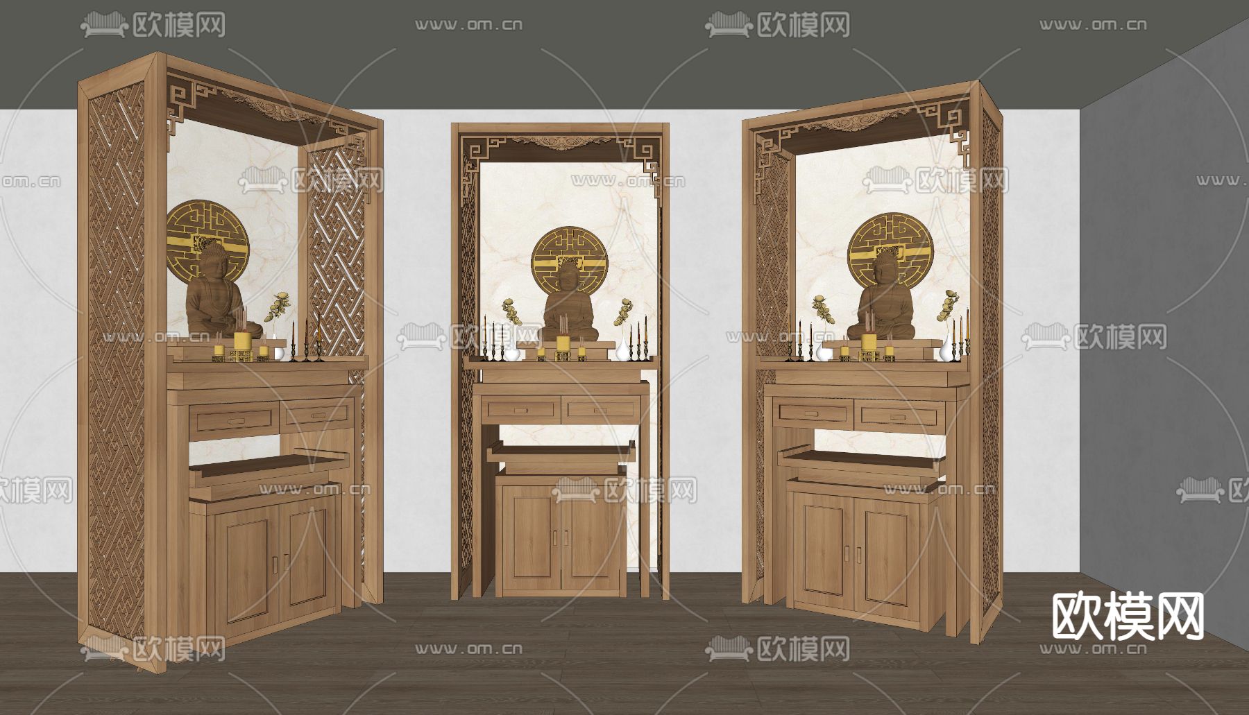 新中式佛龛 神龛 神柜su模型下载（渲染图2）