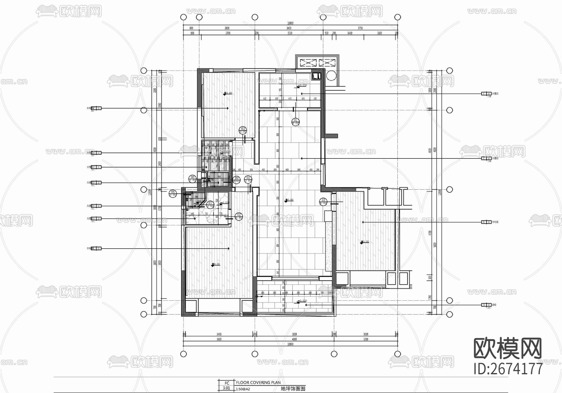100㎡三居室家装样板间CAD施工图下载（渲染图2）