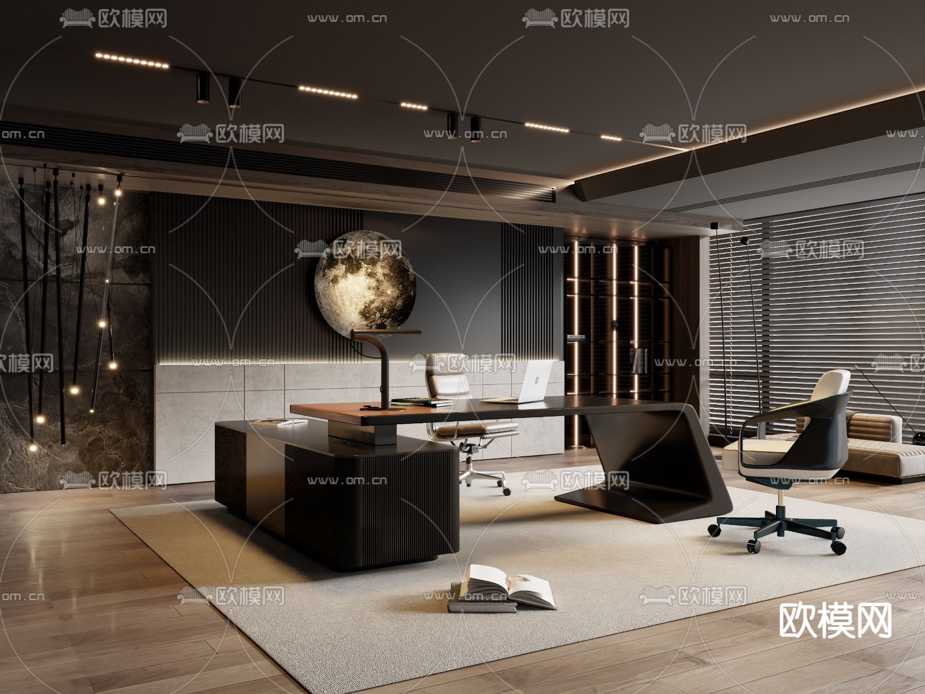 Minotti  大班台 老板台 总经理室3d模型下载