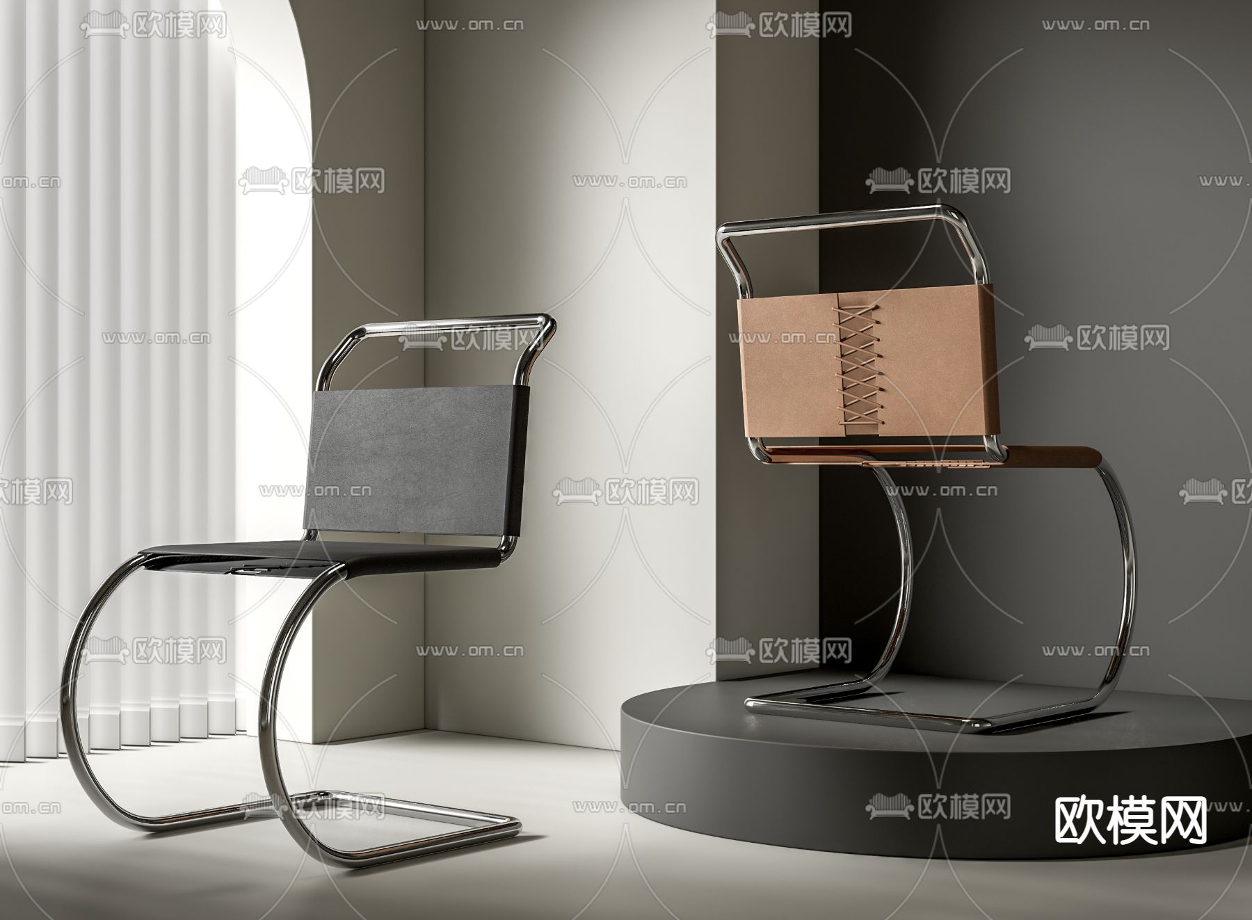 皮革班前椅 办公椅su模型下载（渲染图1）