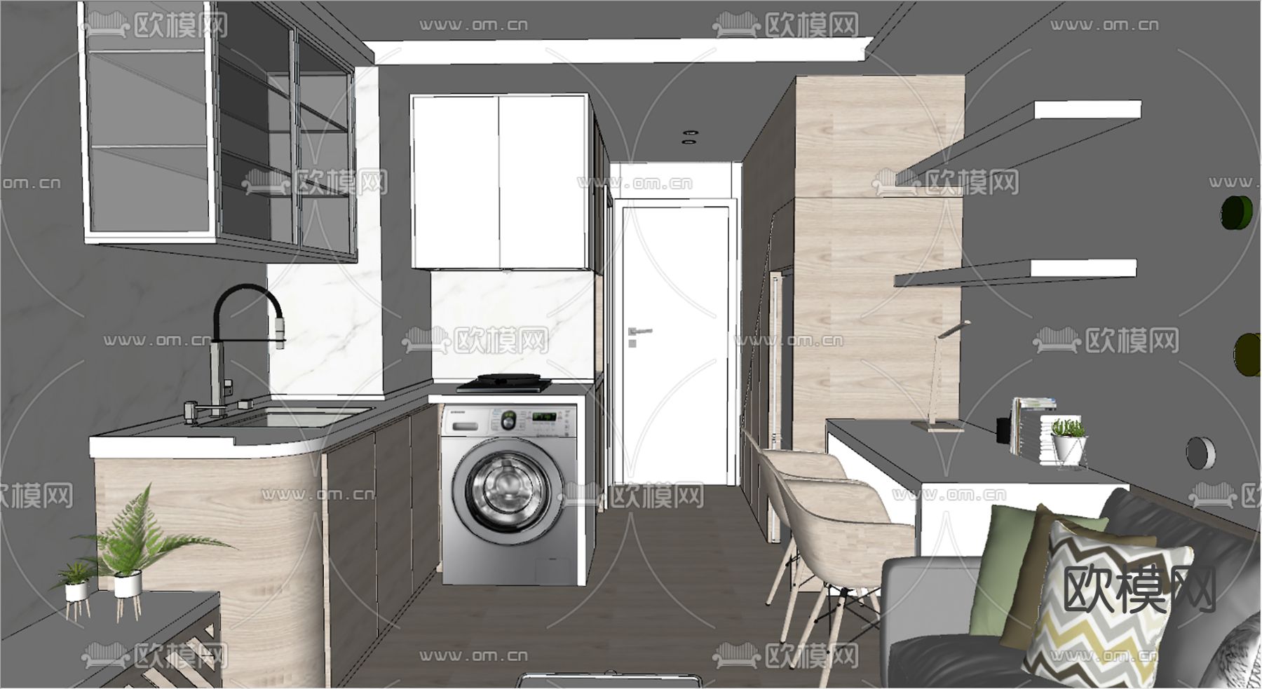 北欧单人公寓su模型下载（渲染图4）