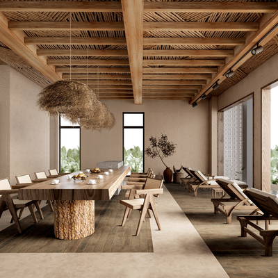  侘寂风民宿餐厅su模型 