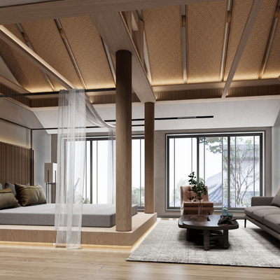  民宿客房 大床房su模型 