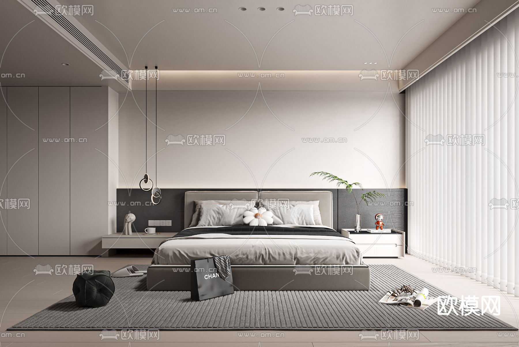 高级灰卧室 主人房3d模型下载