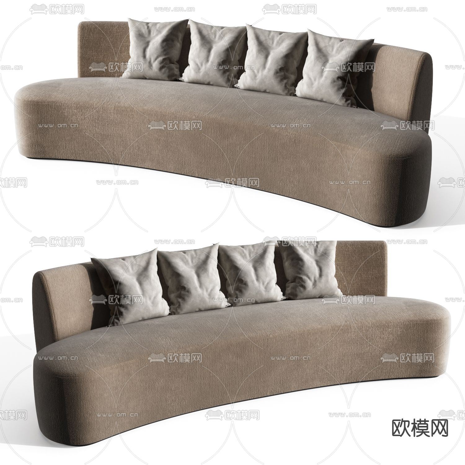 布艺沙发 弧形沙发su模型下载（渲染图1）