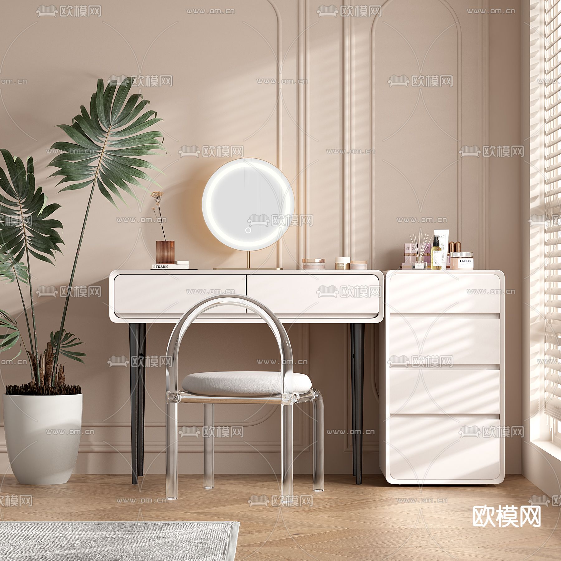 奶油风梳妆台3d模型下载