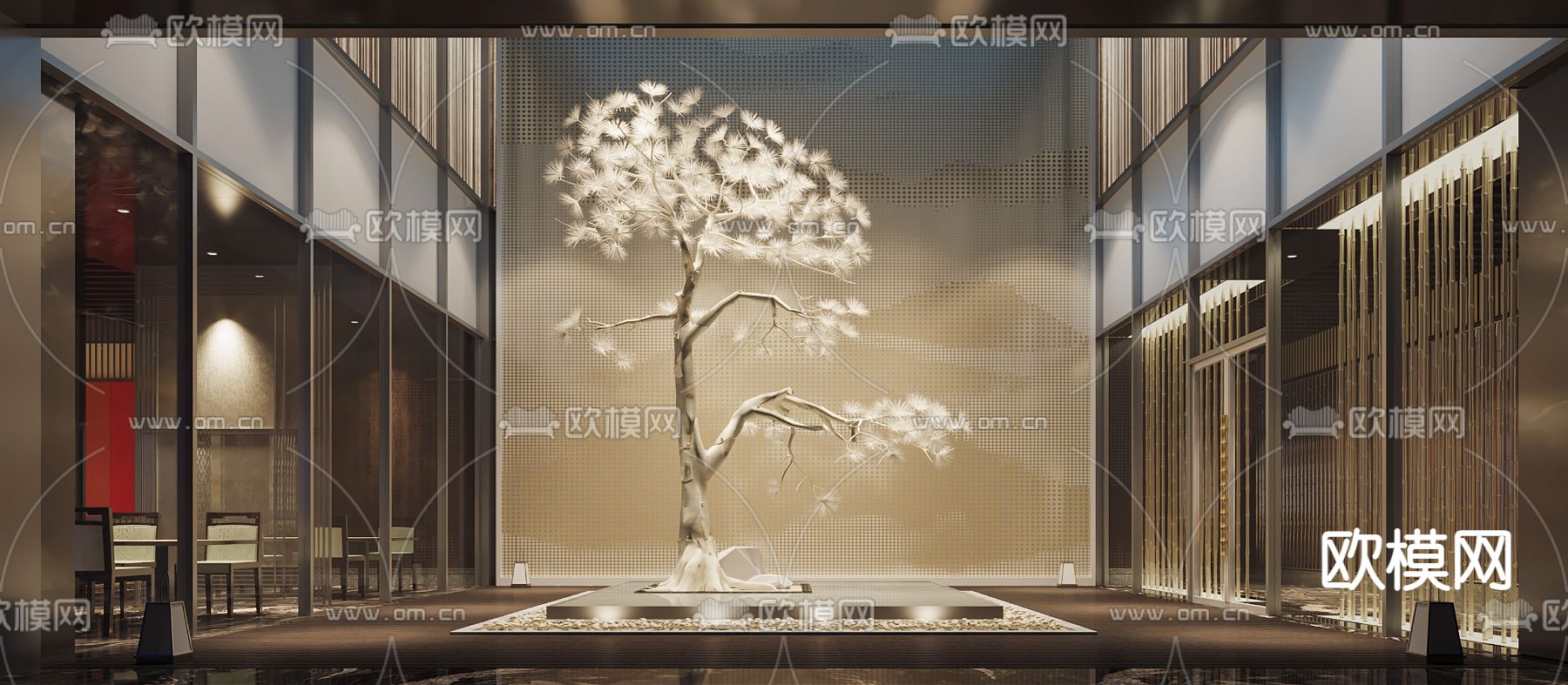 轻奢风酒店中庭3d模型下载