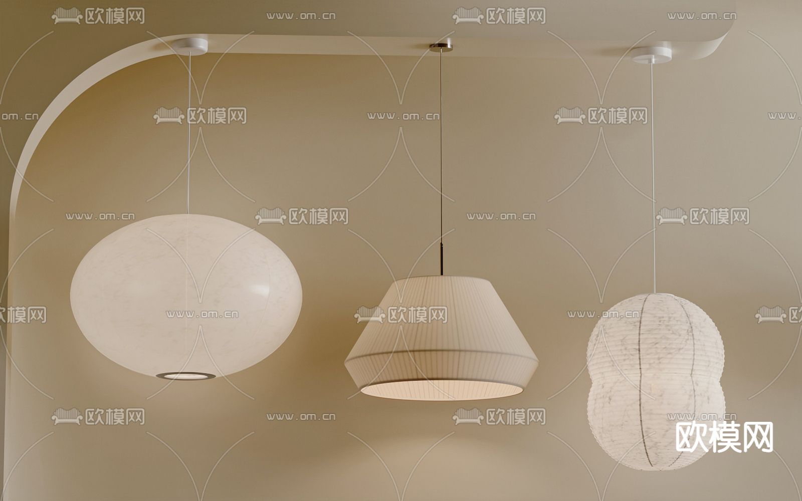 侘寂吊灯 纸扎吊灯3d模型下载（渲染图1）