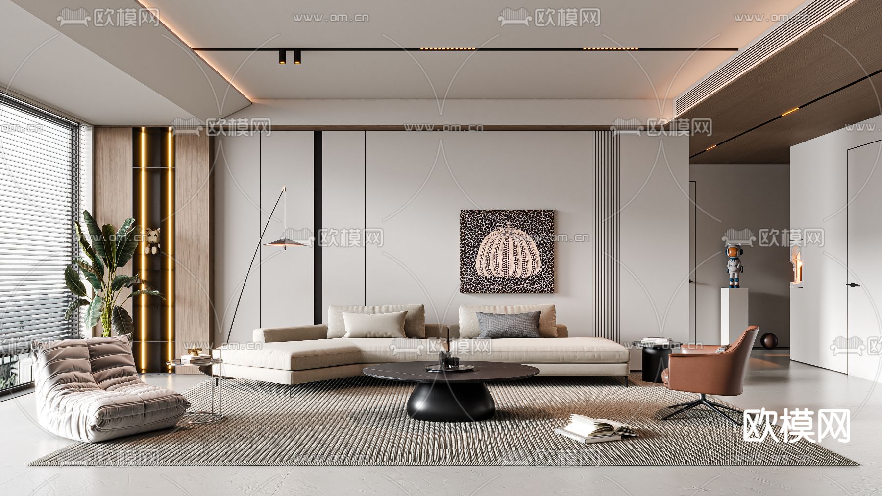 现代客厅3d模型下载（渲染图1）