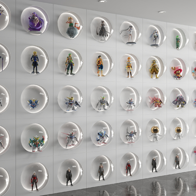  潮玩 手办 公仔 展示墙su模型 