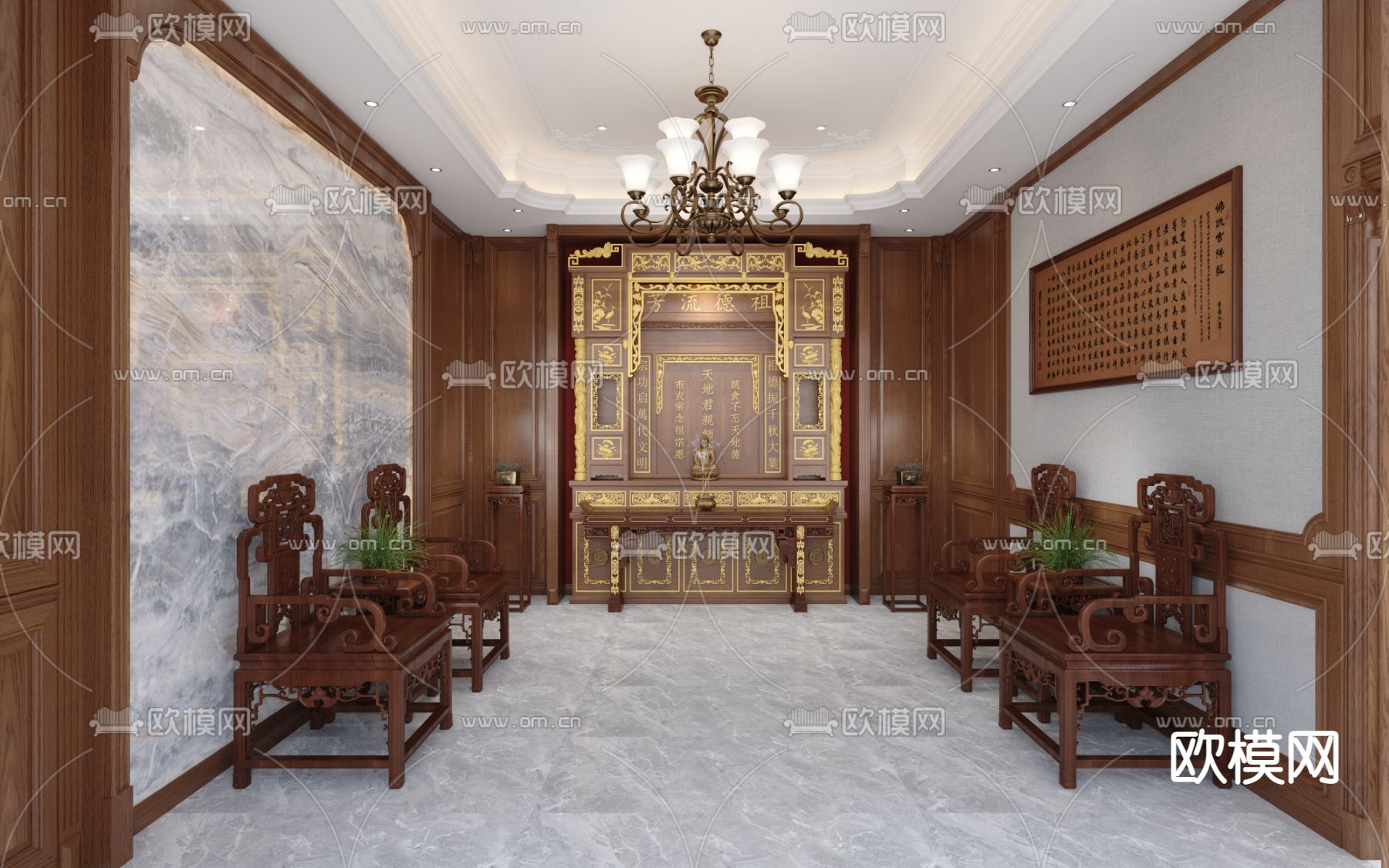 新中式祠堂 佛堂3d模型下载