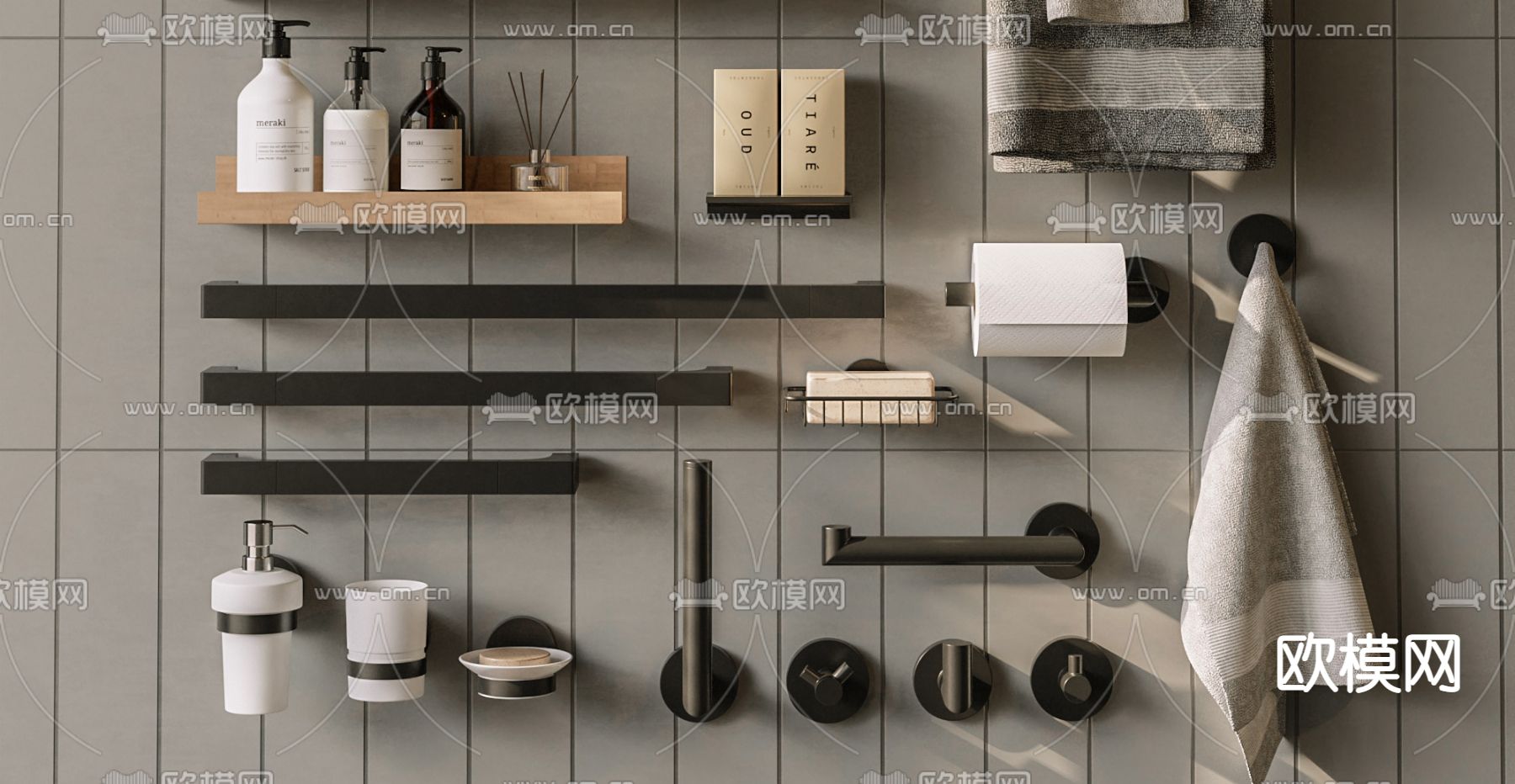 洗浴用品 毛巾架 挂钩su模型下载（渲染图3）