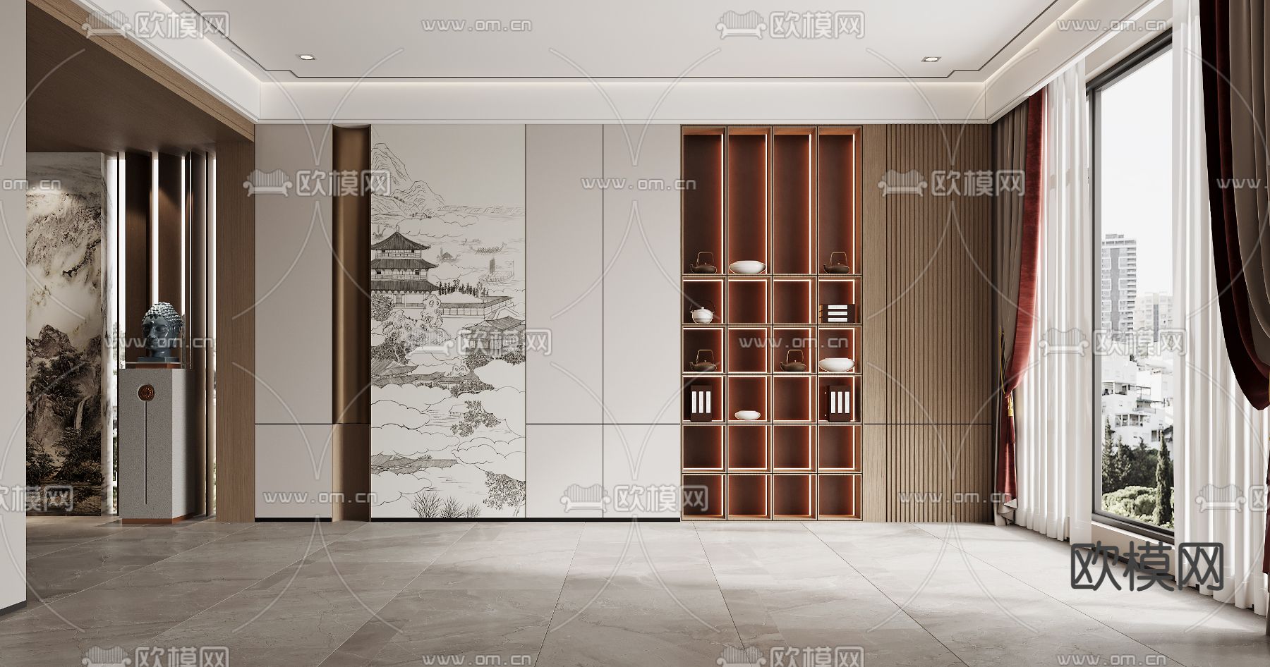 新中式装饰柜3d模型下载