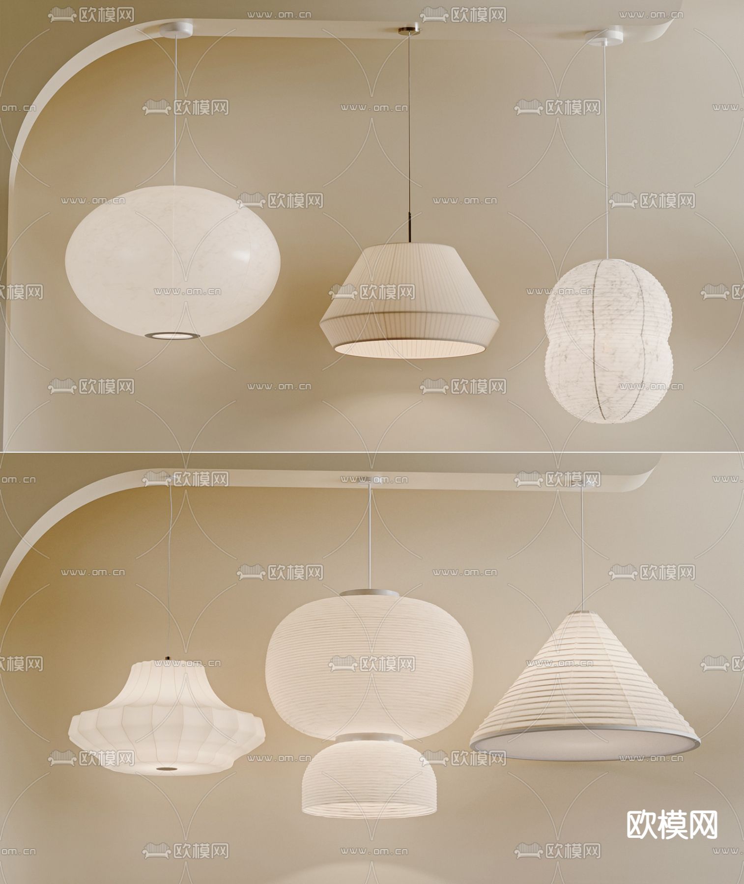侘寂吊灯 纸扎吊灯3d模型下载（渲染图2）
