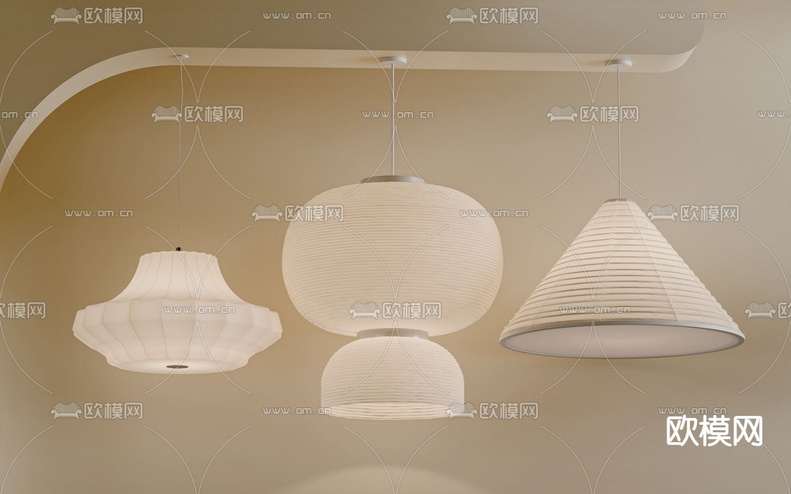 侘寂吊灯 纸扎吊灯3d模型下载（渲染图3）