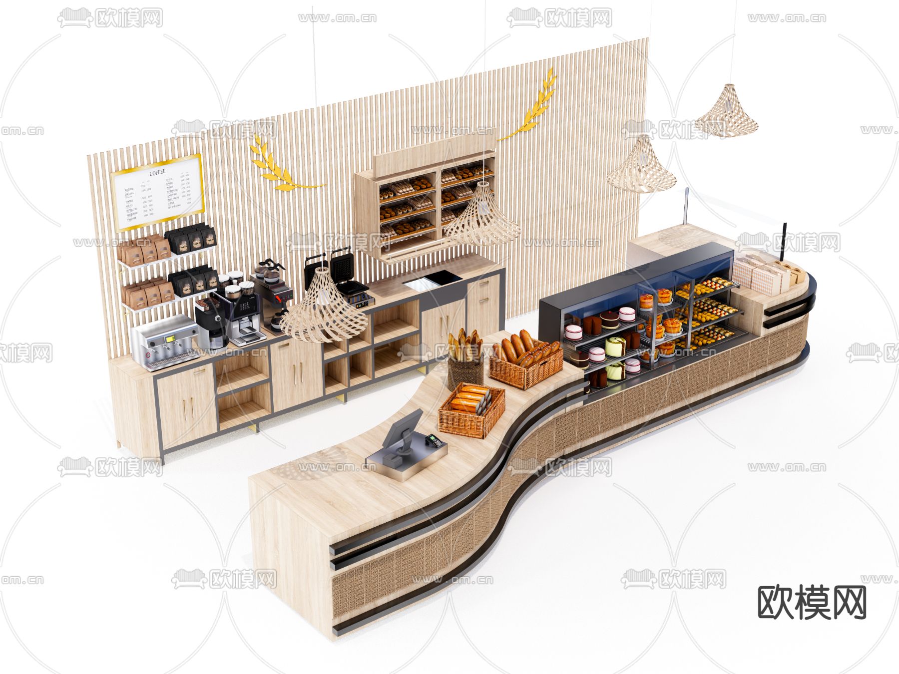 奶茶店点餐台 收银台su模型下载（渲染图3）