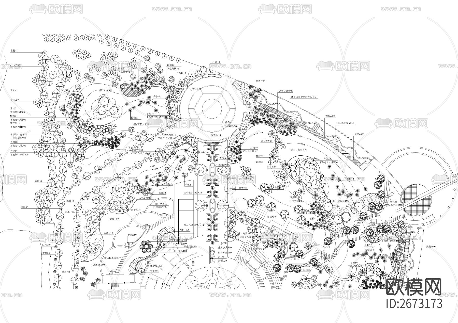 文化广场绿化cad施工图下载（渲染图2）