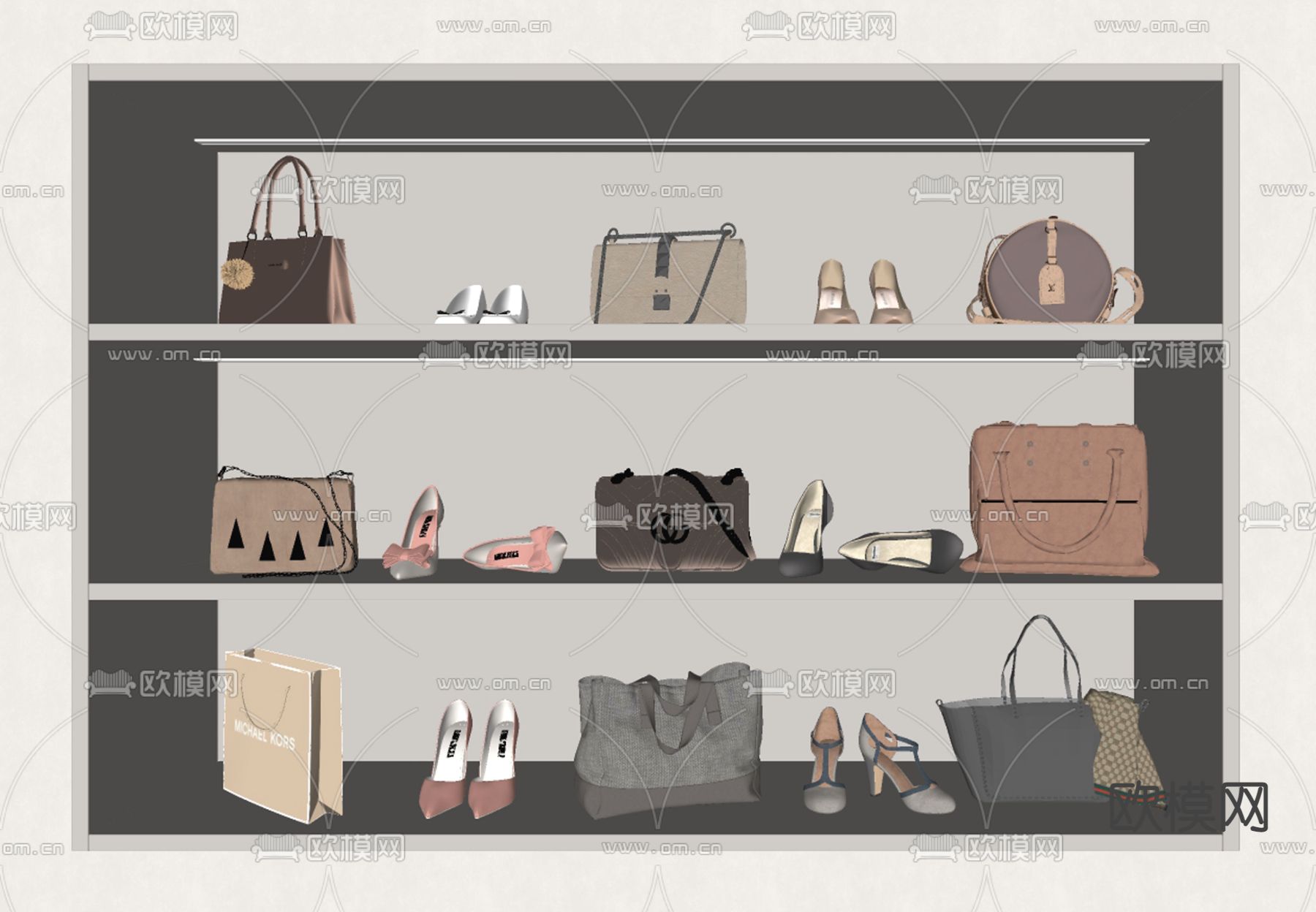 女士包 手提包 皮包 高跟鞋su模型下载（渲染图2）