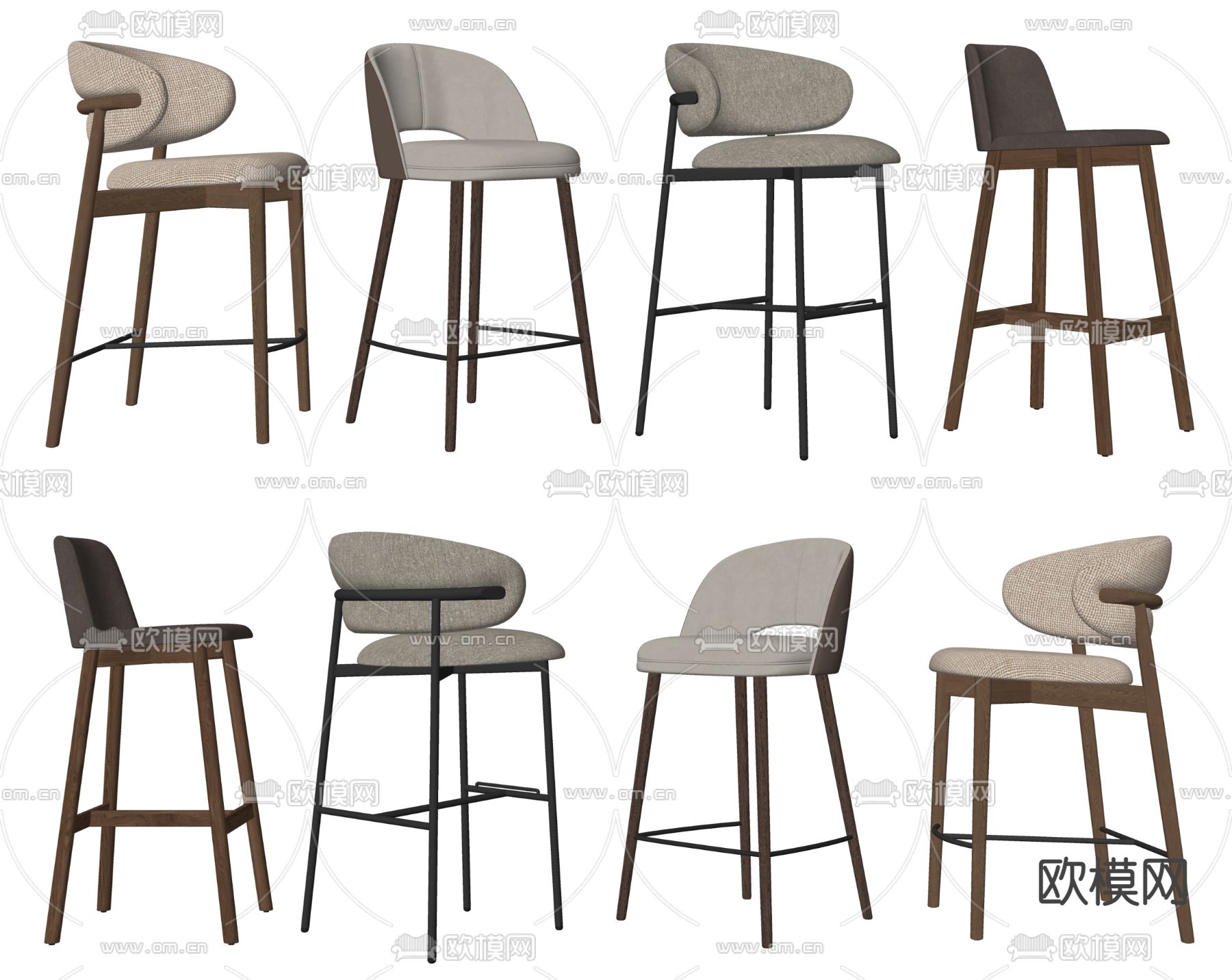 靠背吧椅 吧凳su模型下载（渲染图2）