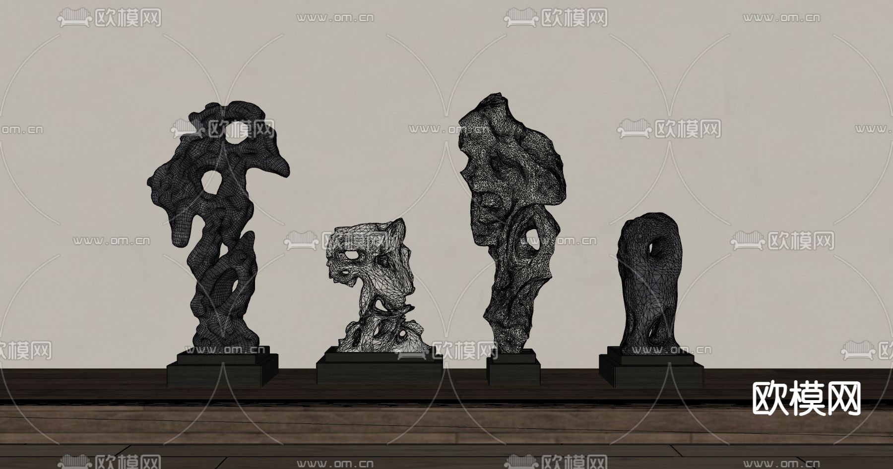 太湖石 石雕 摆件su模型下载（渲染图2）