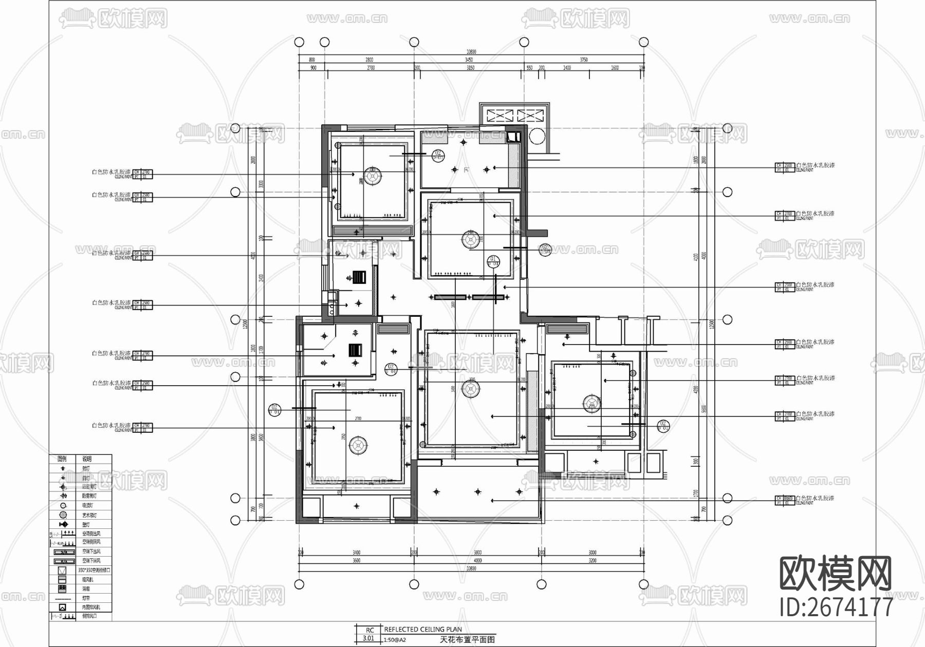 100㎡三居室家装样板间CAD施工图下载（渲染图3）
