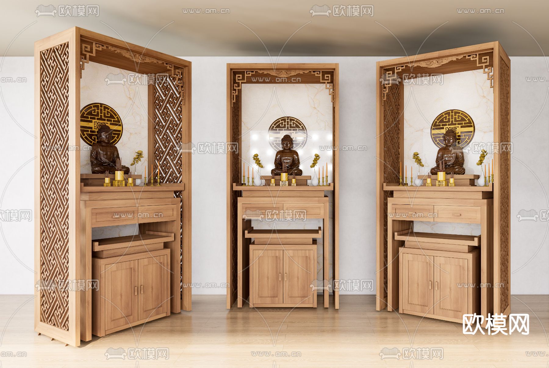 新中式佛龛 神龛 神柜su模型下载（渲染图1）