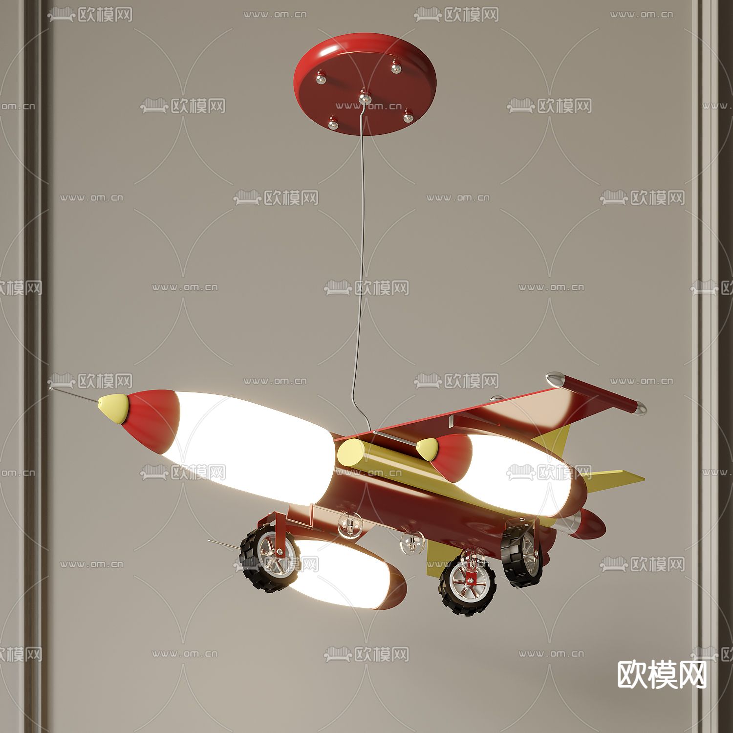 现代飞机儿童吊灯su模型下载（渲染图1）