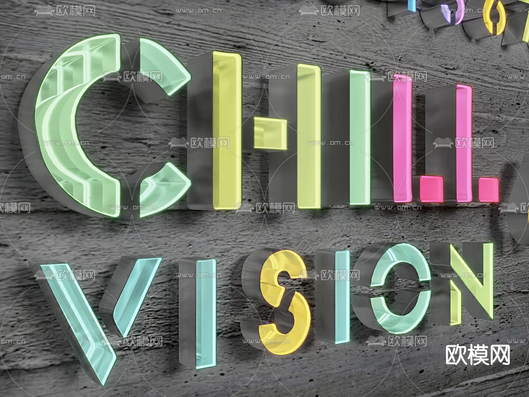 霓虹灯 网红灯 发光字su模型下载（渲染图3）