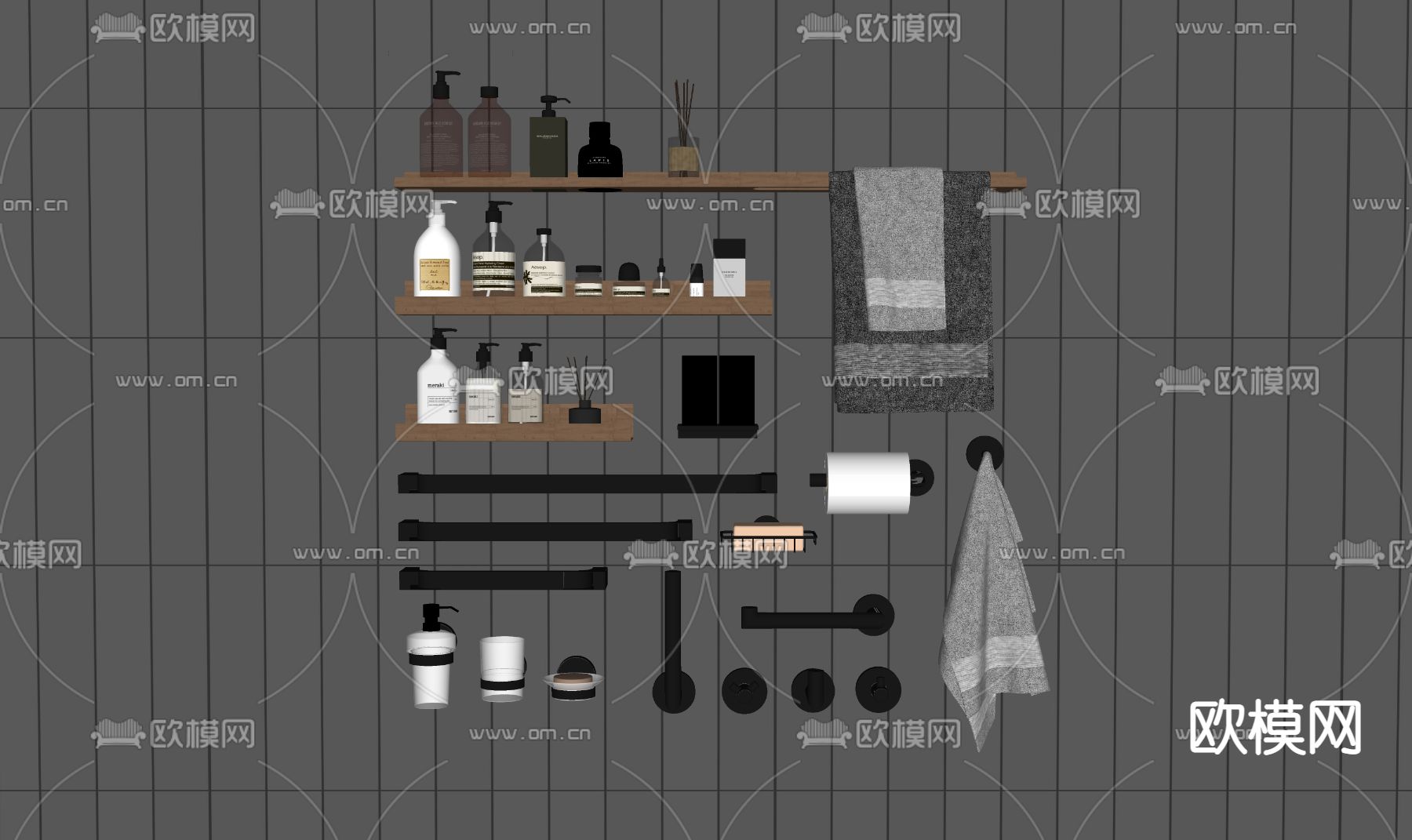 洗浴用品 毛巾架 挂钩su模型下载（渲染图4）