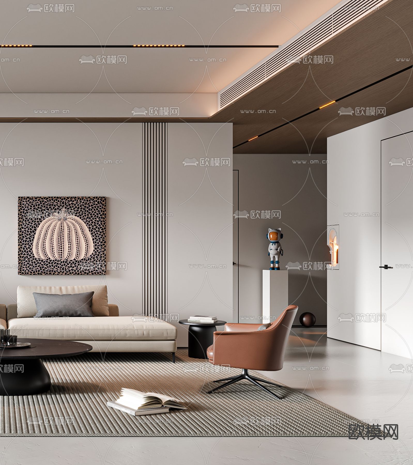 现代客厅3d模型下载（渲染图3）