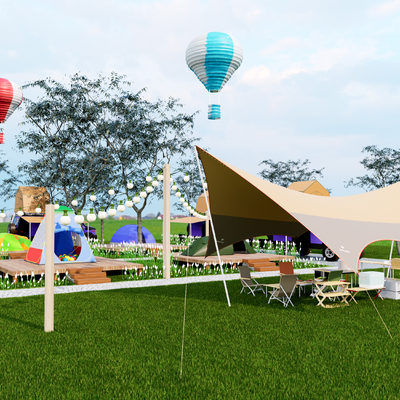  露营帐篷 户外桌椅su模型 