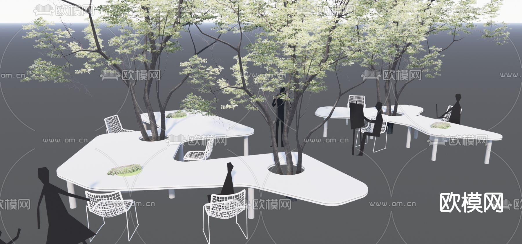 现代户外树池公用桌椅su模型下载（渲染图3）
