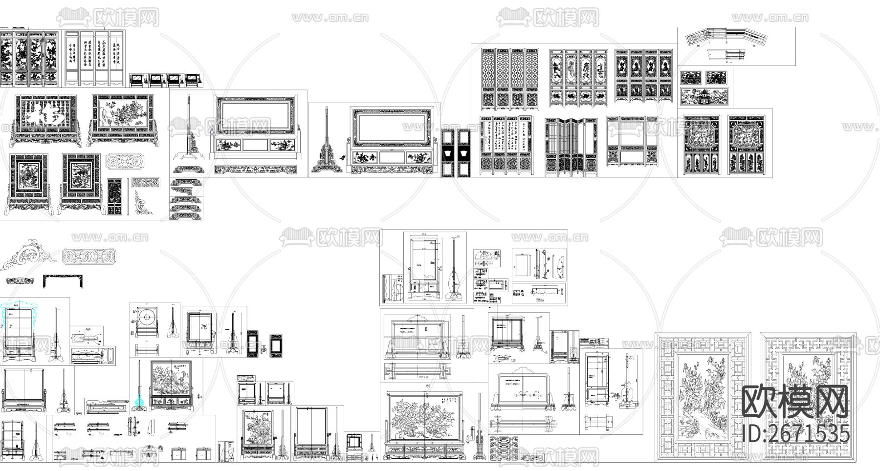 屏风CAD图库下载（渲染图1）